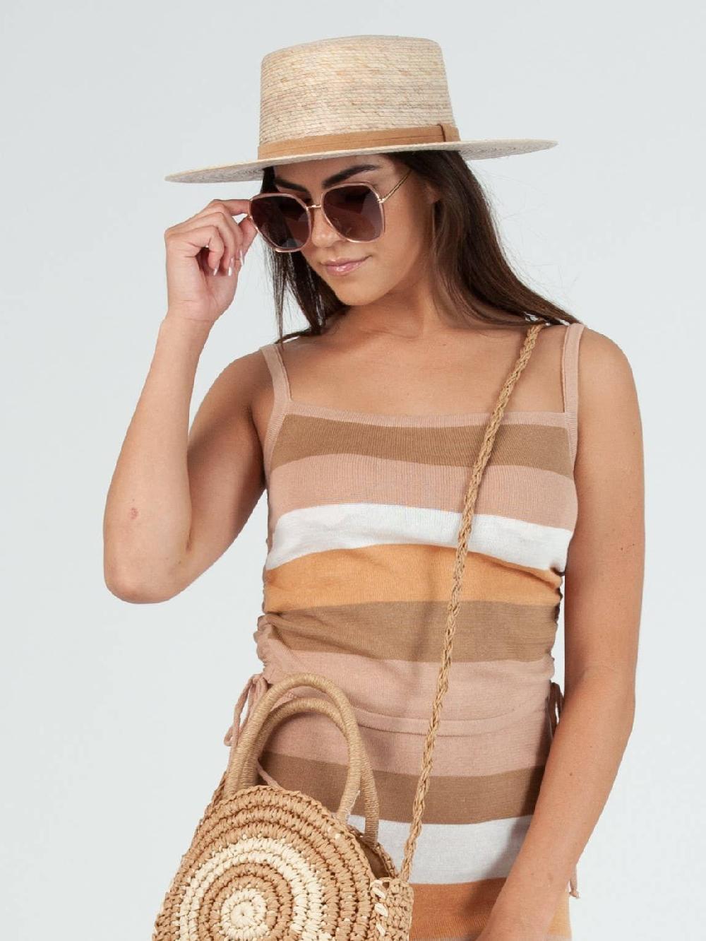 lucca couture RINA RUCHED SIDE CAMI-NEUTRAL STRIPES