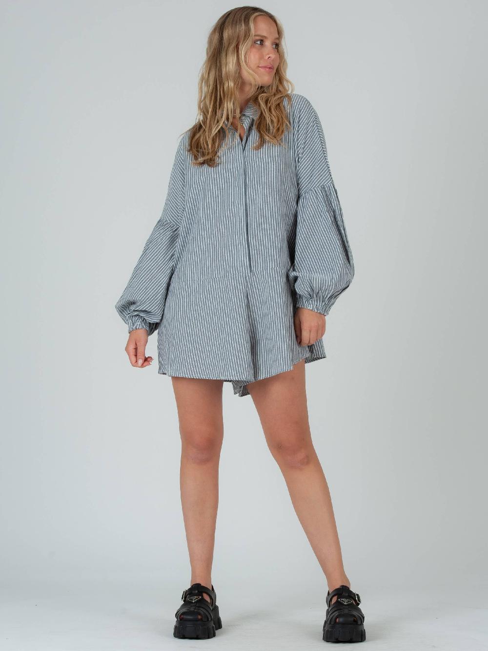 lucca couture RORY BALLOON SLEEVE ROMPER-NAVY STRIPE