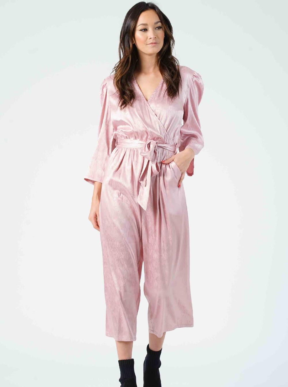 lucca couture ROSE PUFF SLEEVE JUMPSUIT-MAUVE ZEBRA