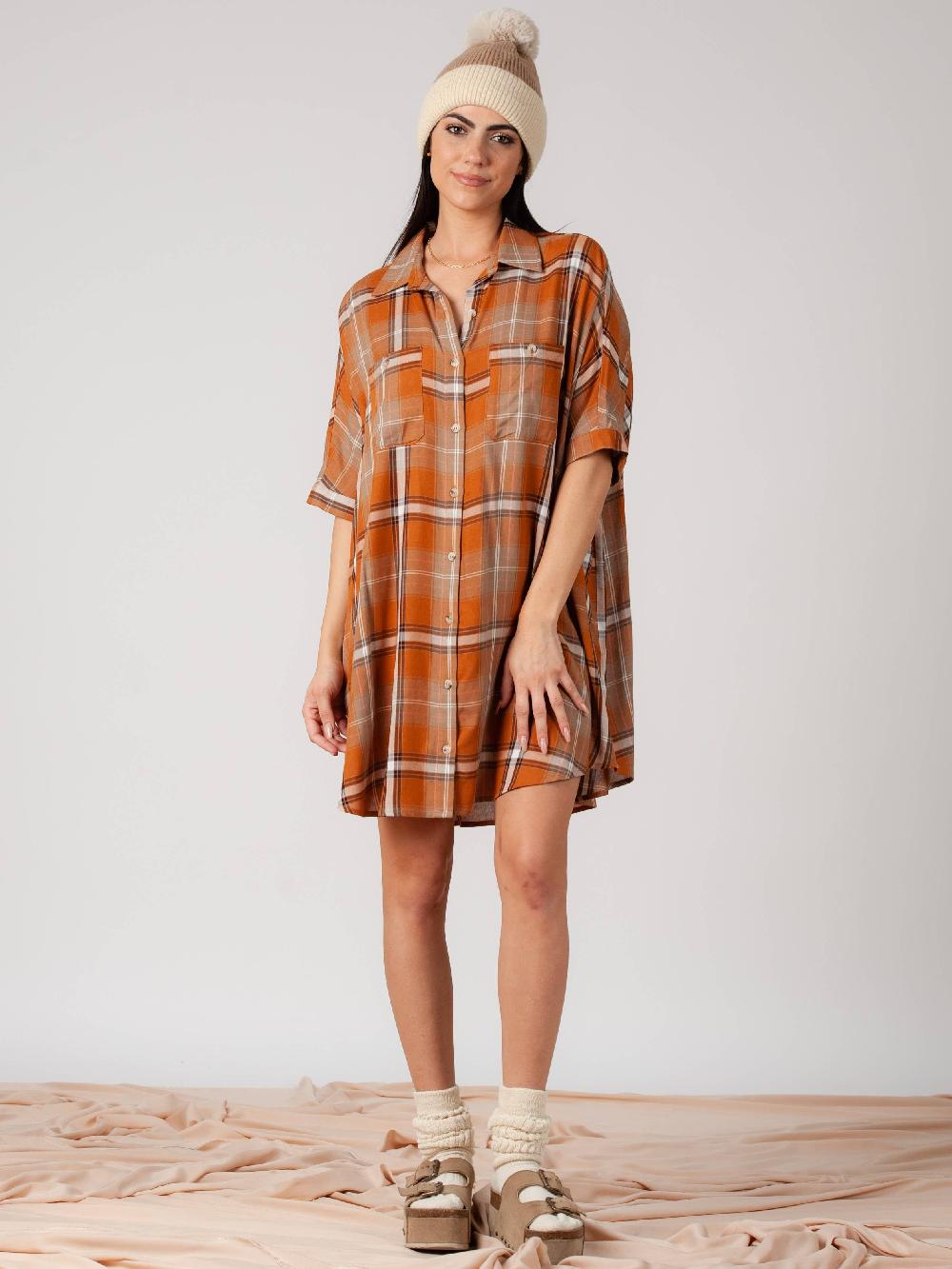 lucca couture RYLIE PLAID TUNIC DRESS-PUMPKIN PLAID