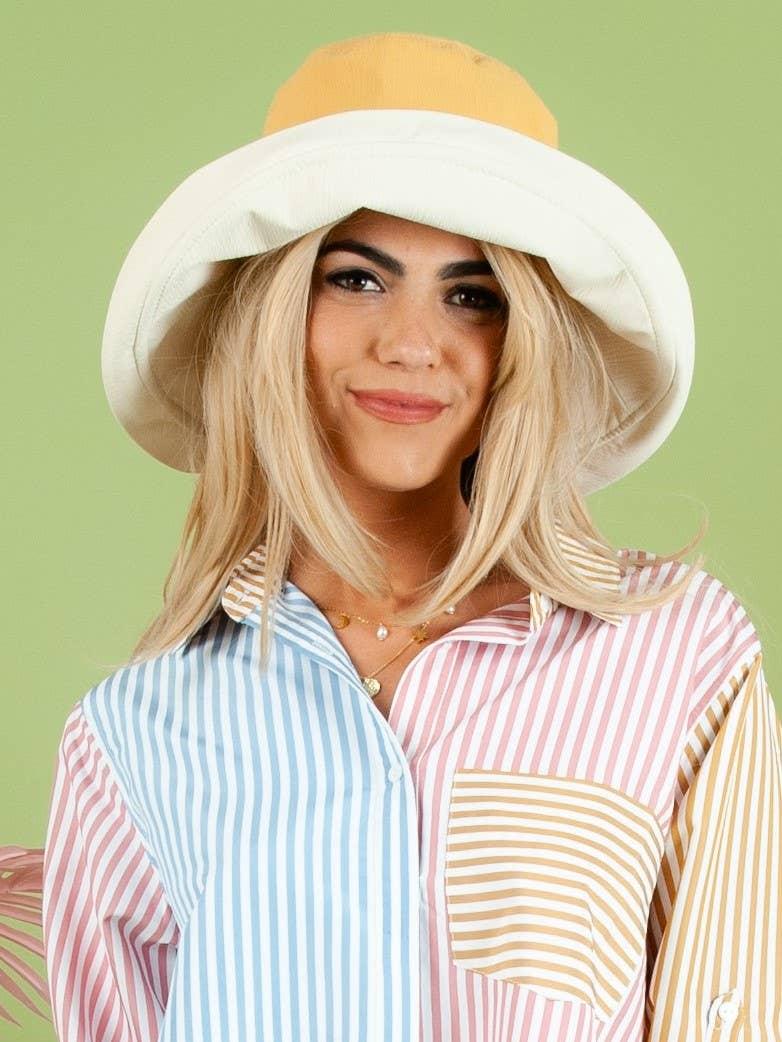 lucca couture SANDY DAYS REVERSIBLE BUCKET HAT-YELLOW