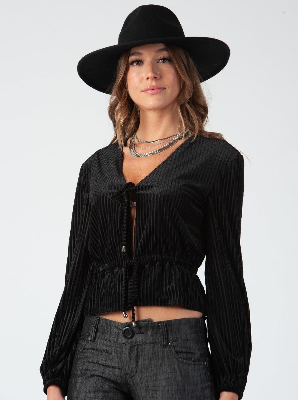 lucca couture SHADOW STRIPED BLOUSE-NIGHTSHADE STRIPE