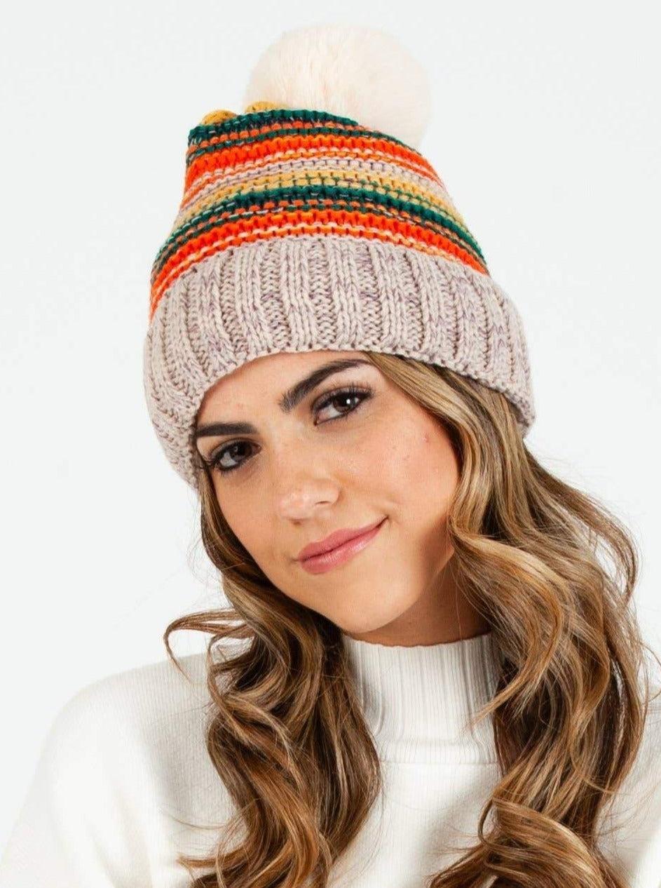 lucca couture SHASTA MULTICOLORED STRIPED BEANIE-BEIGE