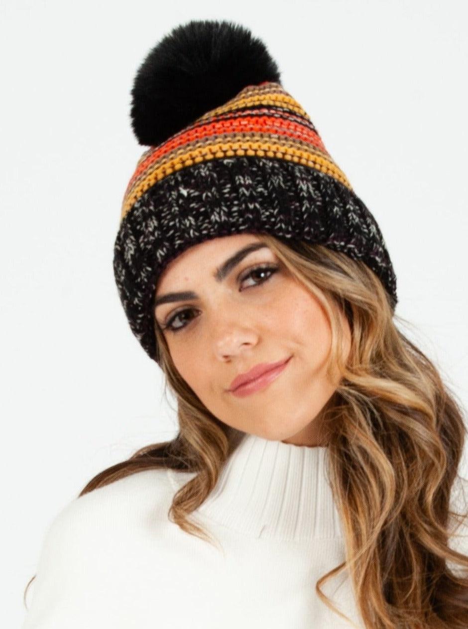 lucca couture SHASTA MULTICOLORED STRIPED BEANIE-BLACK