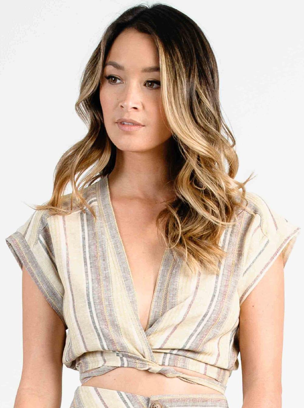 lucca couture SONORAN TIE FRONT CROP TOP-DESERT STRIPE
