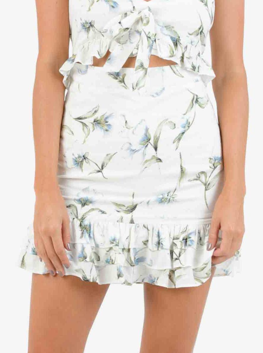 lucca couture VANESSA FRONT TIE MINI DRESS-WHITE FLORAL
