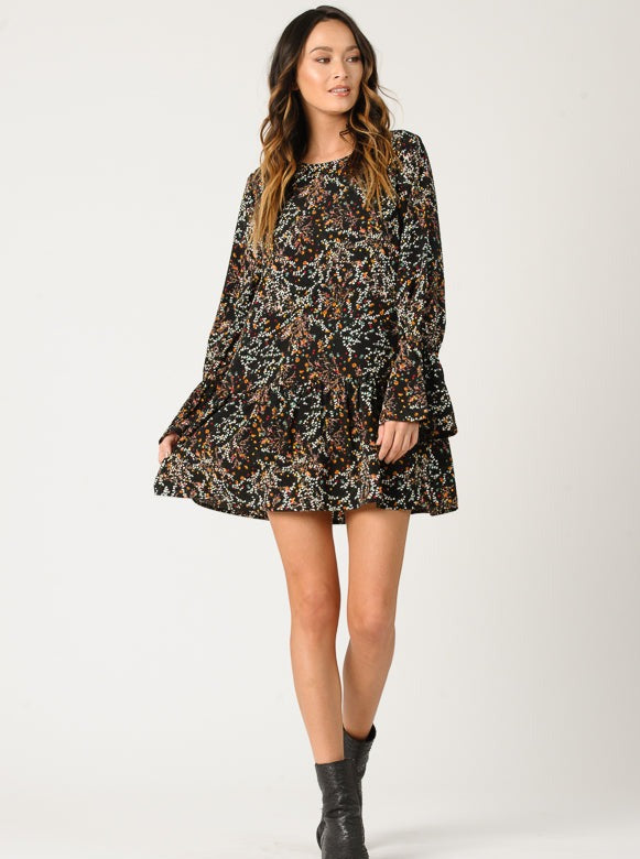 lucca couture VIOLET POET MINI DRESS-BLACK POTPOURRI