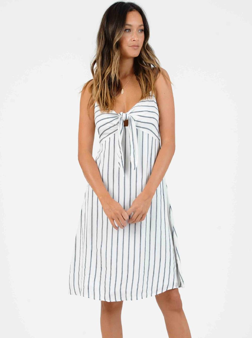 lucca couture VIVIAN SWEETHEART CUT OUT MIDI DRESS-WHITE/NAVY STRIPE