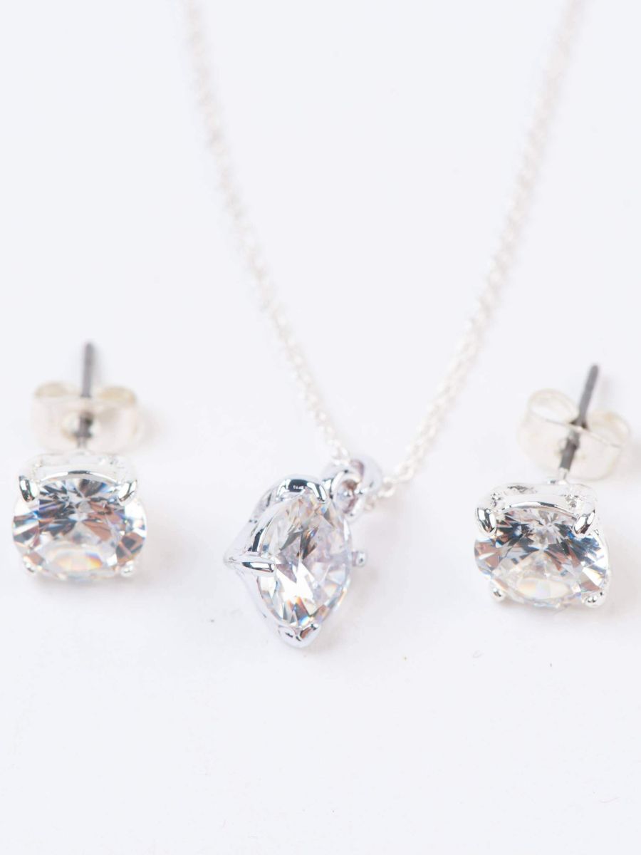 lucca couture WHITE GOLD CRYSTAL EARRINGS AND NECKLACE SET