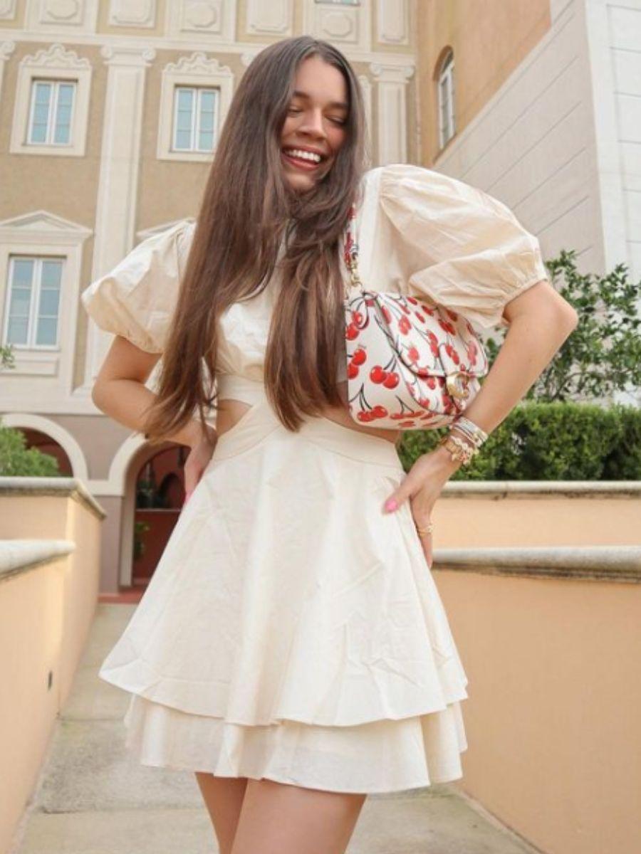 lucca couture WHITNEY PUFF SLEEVE CUTOUT DRESS-IVORY