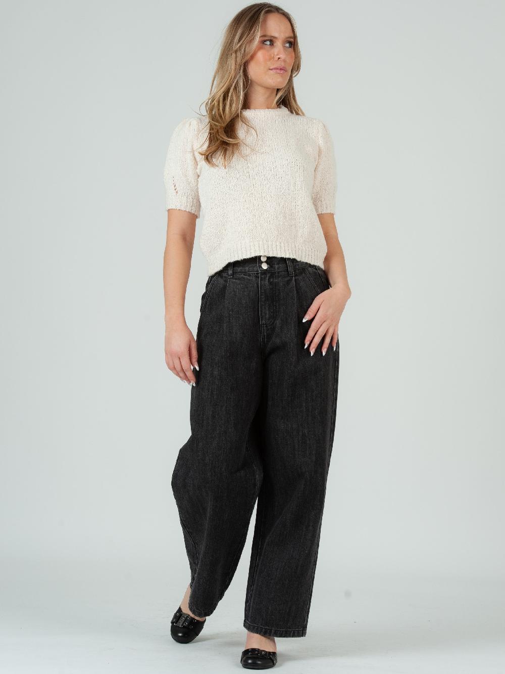 lucca couture Women's Boucle Crew Neck Short Sleeve Sweater in Ivory