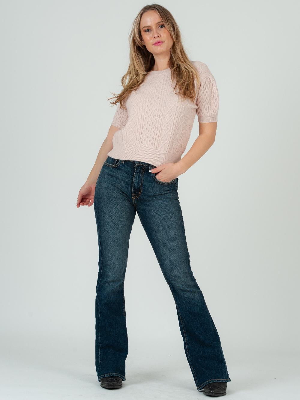 lucca couture Women's Cable Knit Short Sleeve Sweater Top - Pink