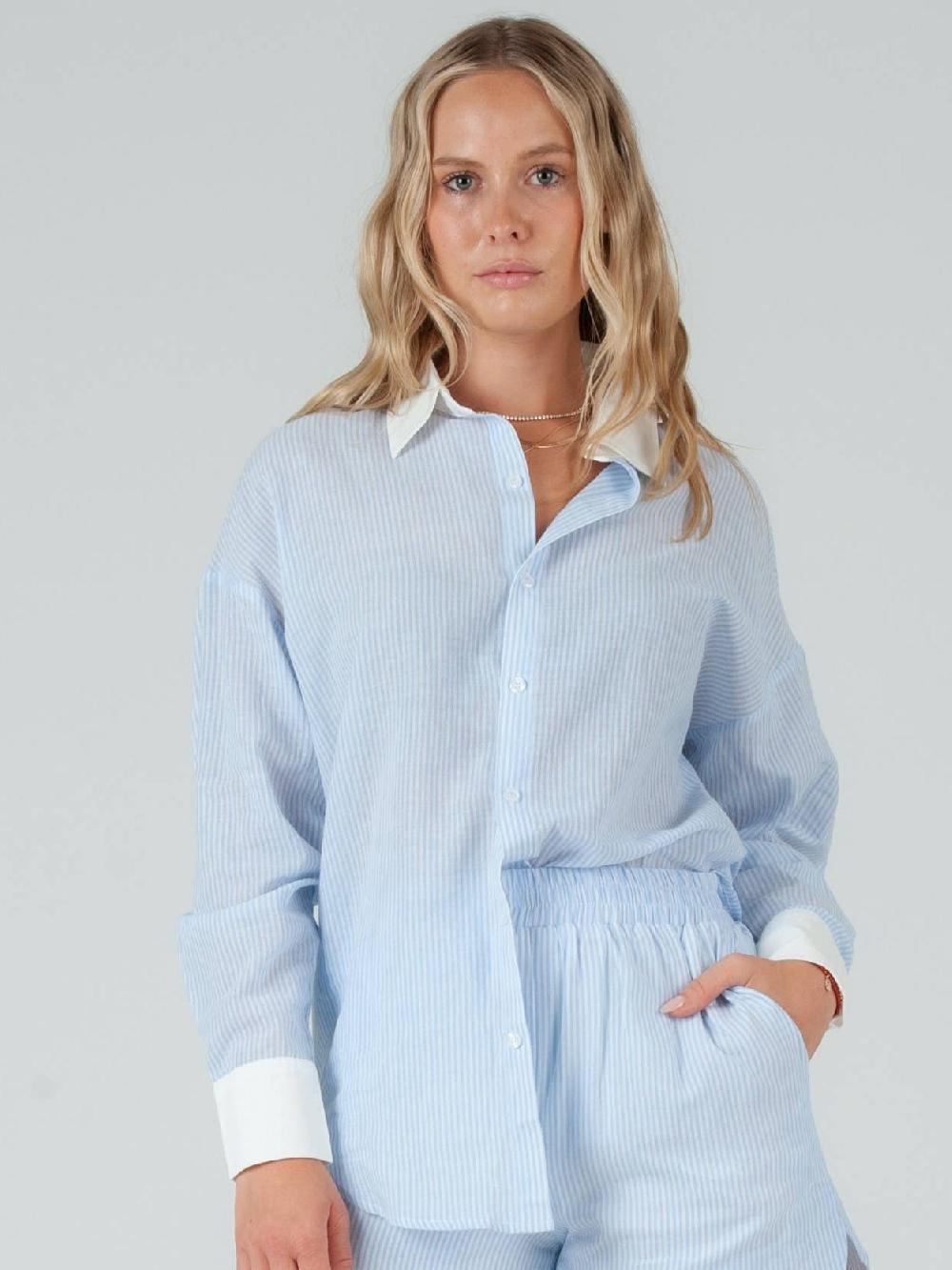 lucca couture Women's Cotton Striped Button Down Shirt