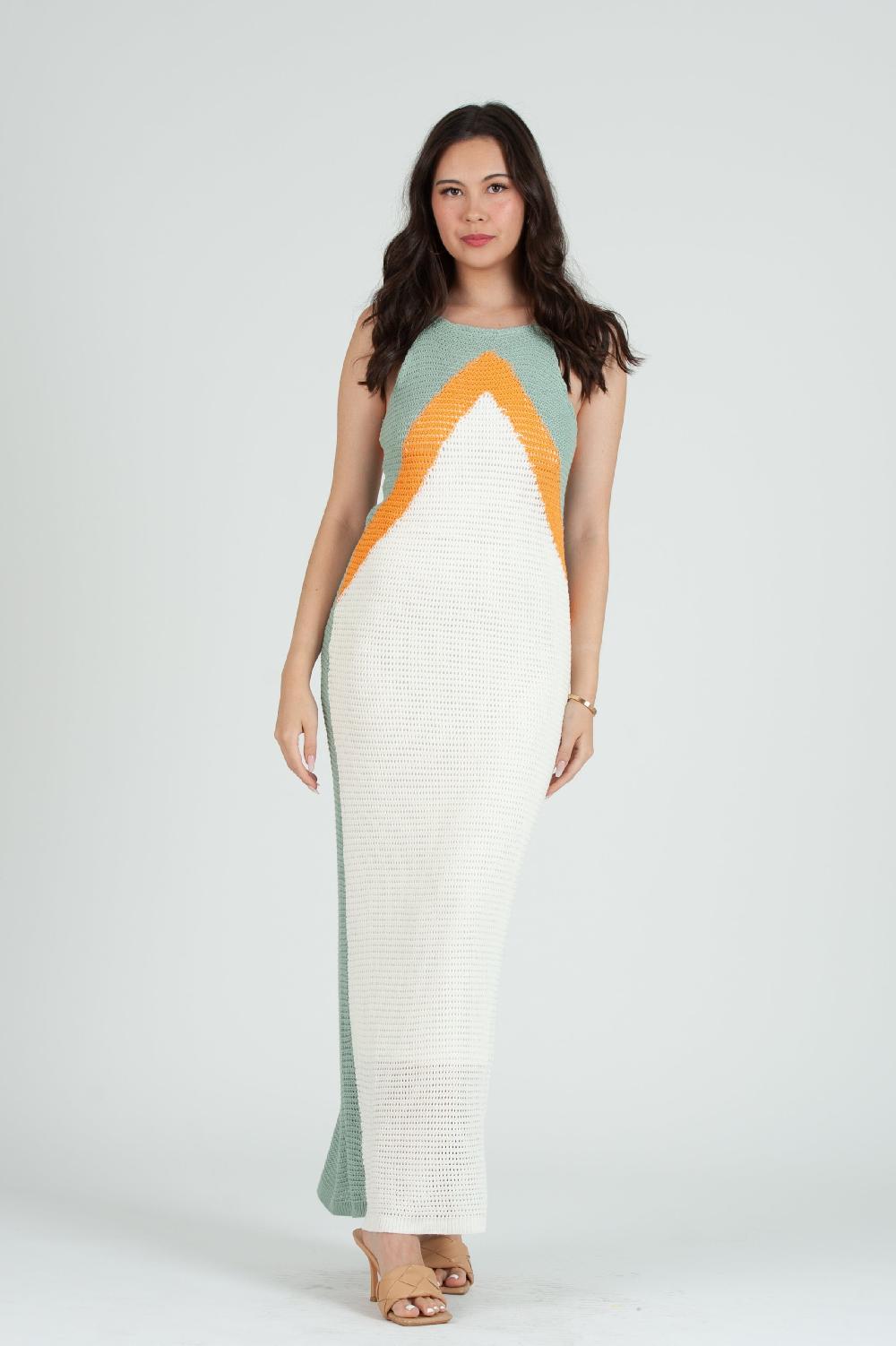 lucca couture Women's Crochet Color Block Maxi Knit Dress