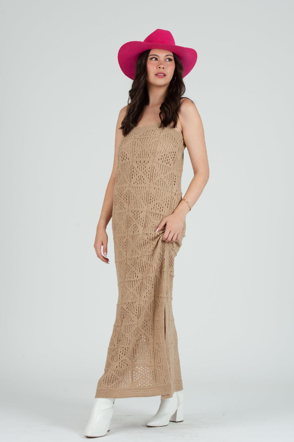 lucca couture Women's Crochet Tank Maxi Dress with Slip Dress