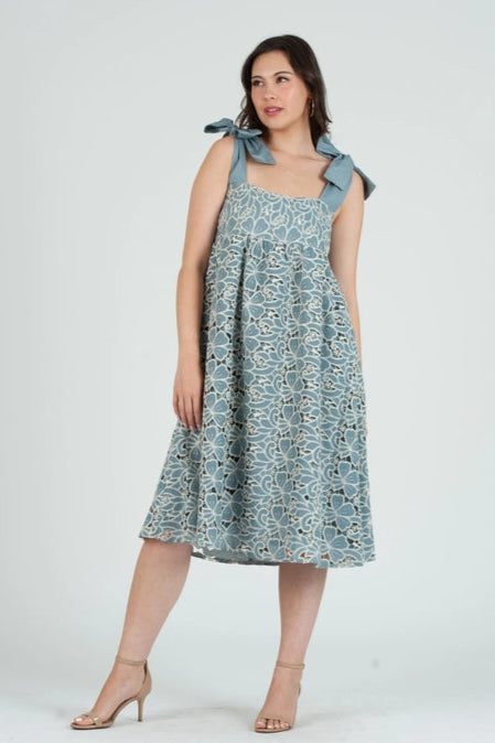 lucca couture Women's Eyelet Lace Bow Strap Midi Dress