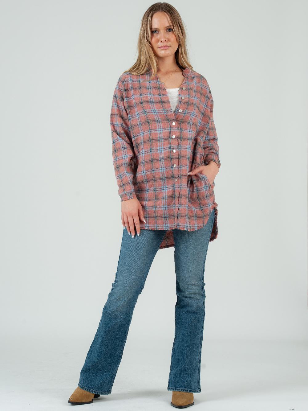 lucca couture Women’s Flannel Plaid Tunic-Mauve Plaid