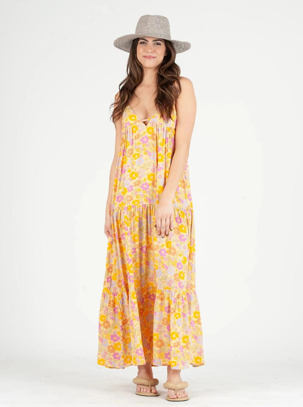 lucca couture Women's Floral Printed Tier Maxi Dress