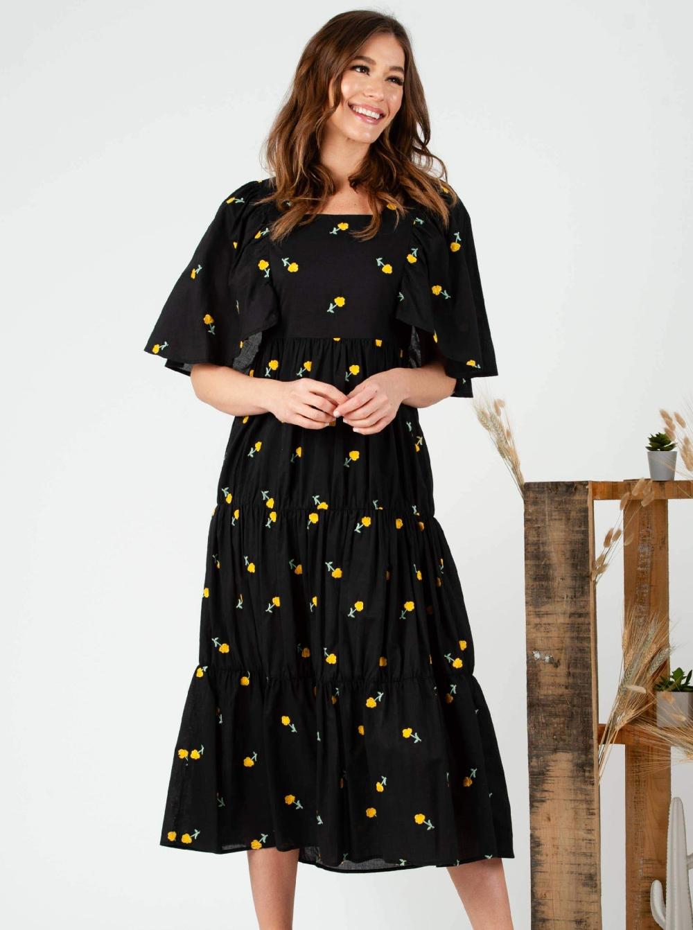 lucca couture Women's Flower Embroidered Maxi Dress