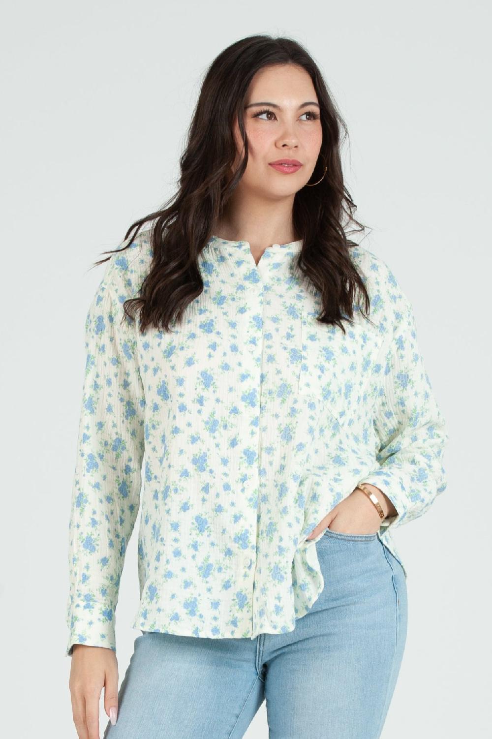 lucca couture Women's Gauze Button Down Shirt in Ditzy Floral