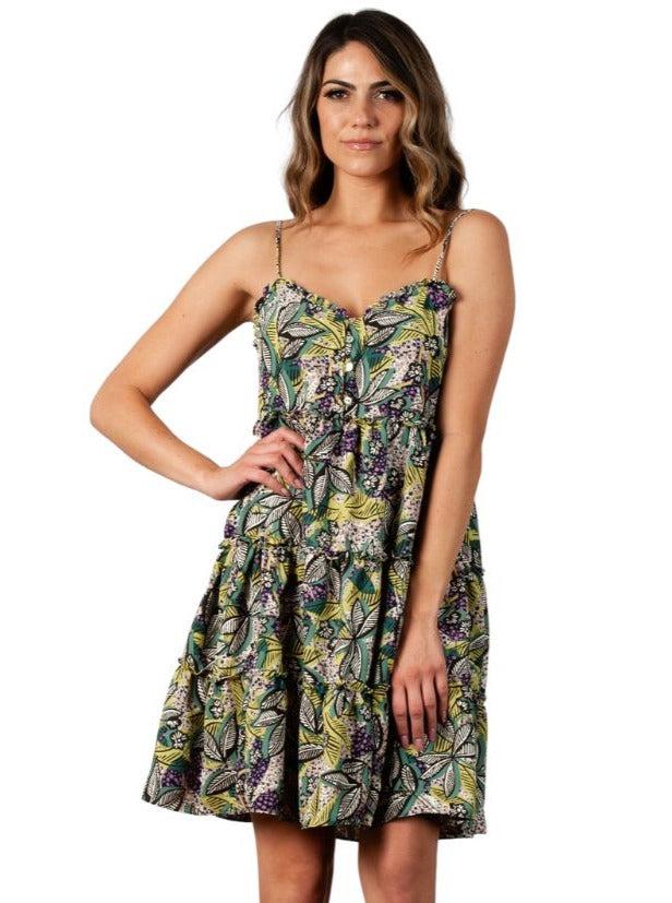 lucca couture Women's Leaf Printed Tier Short Dress