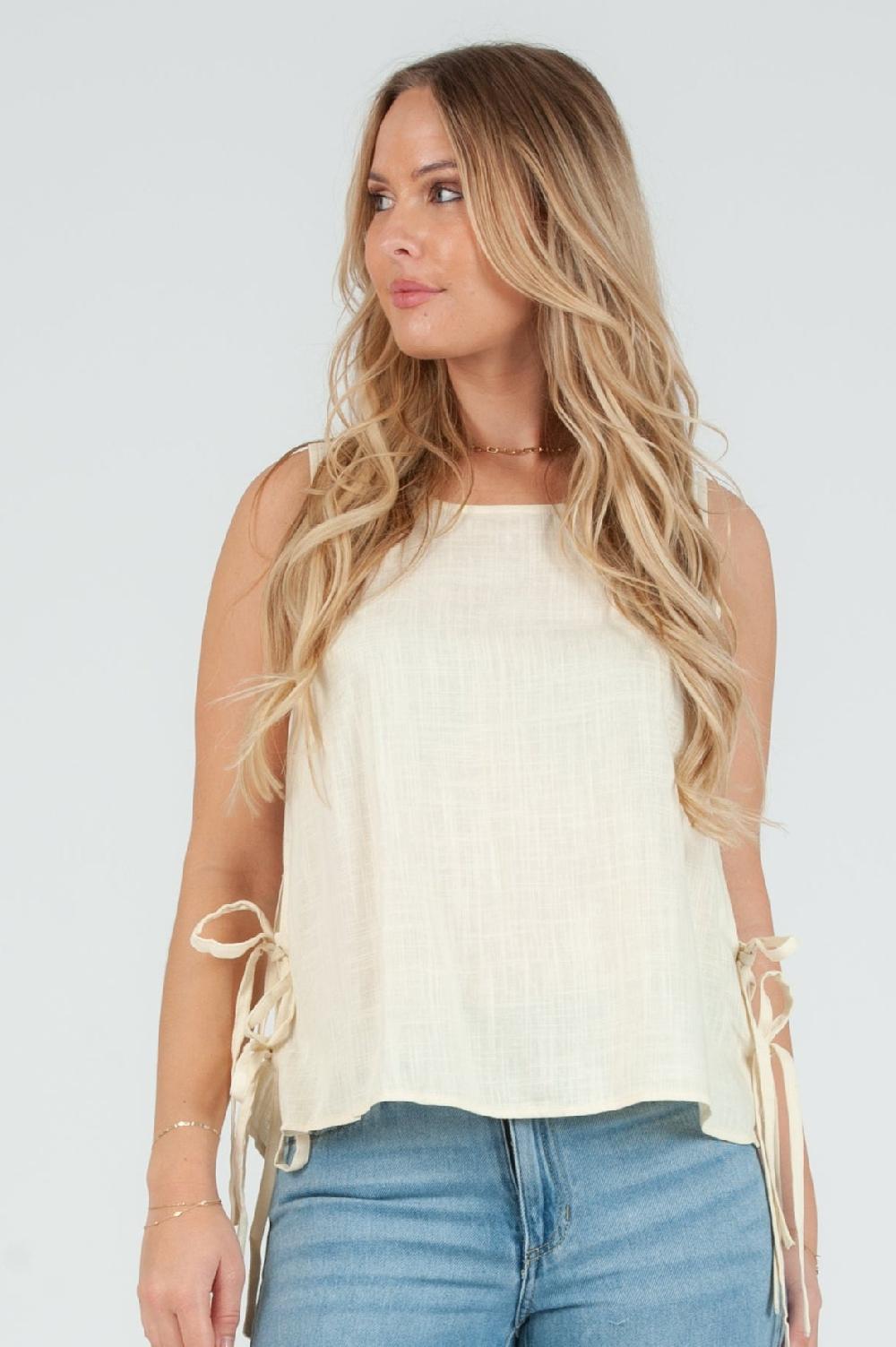 lucca couture Women's Linen Side Tie Shell Tank Top