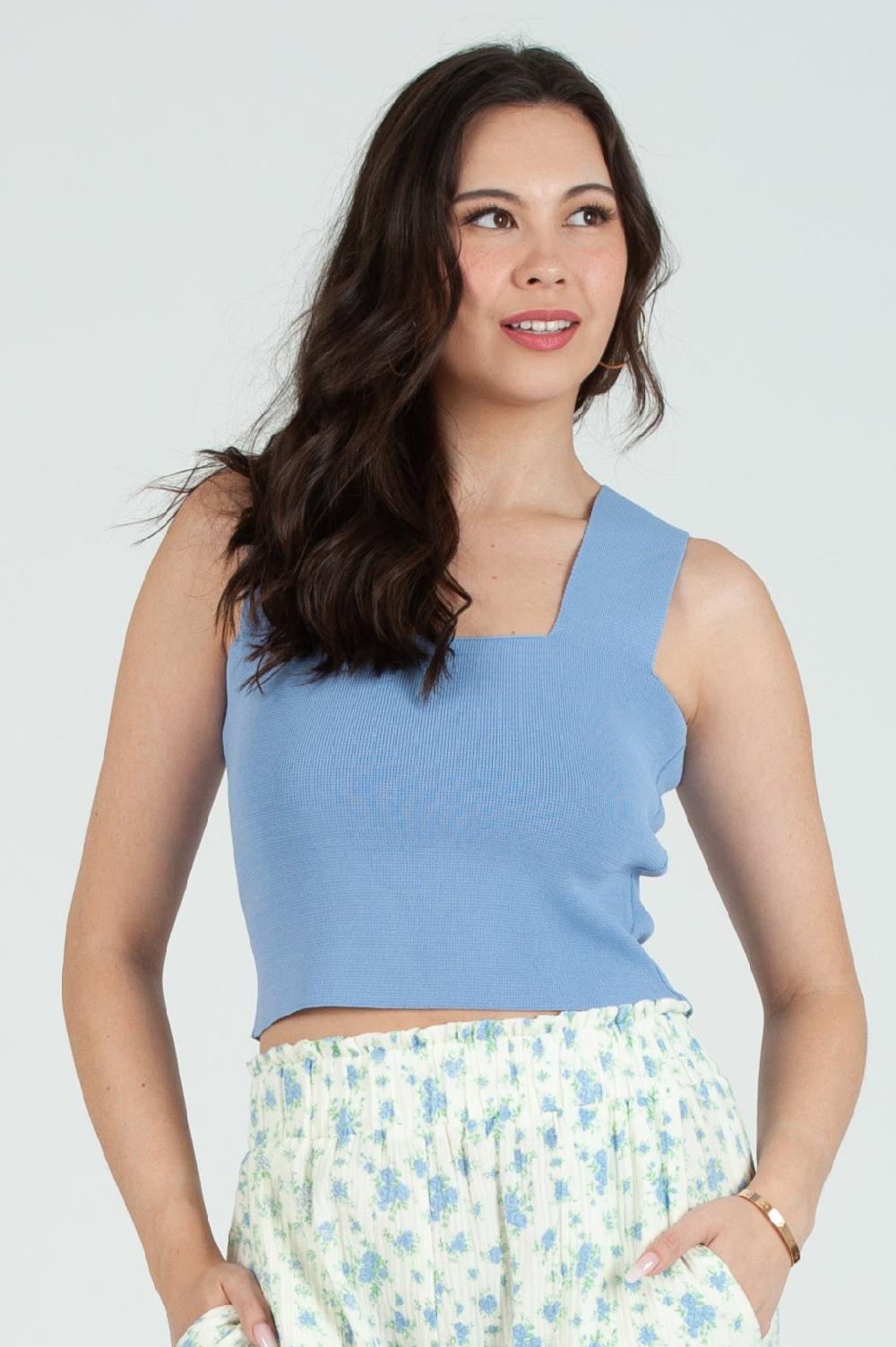 lucca couture Women's Pastel Knit Square Neck Tank Top