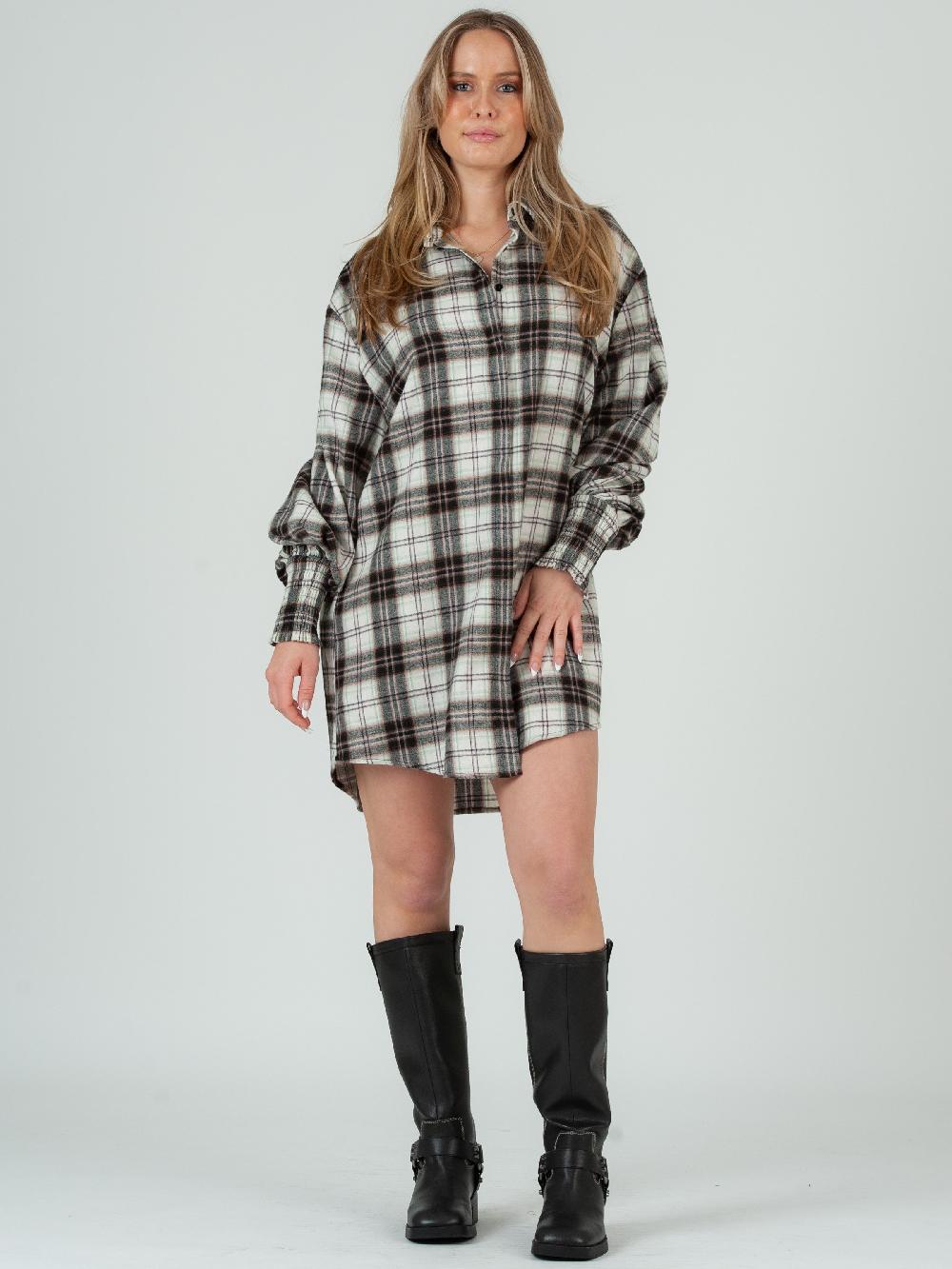 lucca couture Women's Plaid Flannel Mini Button Down Shirt Dress
