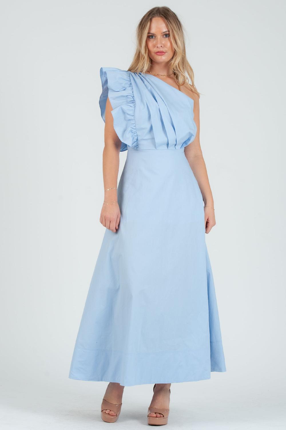 lucca couture Women's Poplin One Shoulder Midi Dress