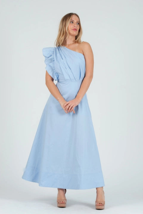 lucca couture Women's Poplin One Shoulder Midi Dress