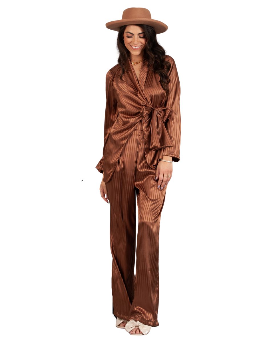 lucca couture Women's Satin Wrap Blouse & Trousers Set