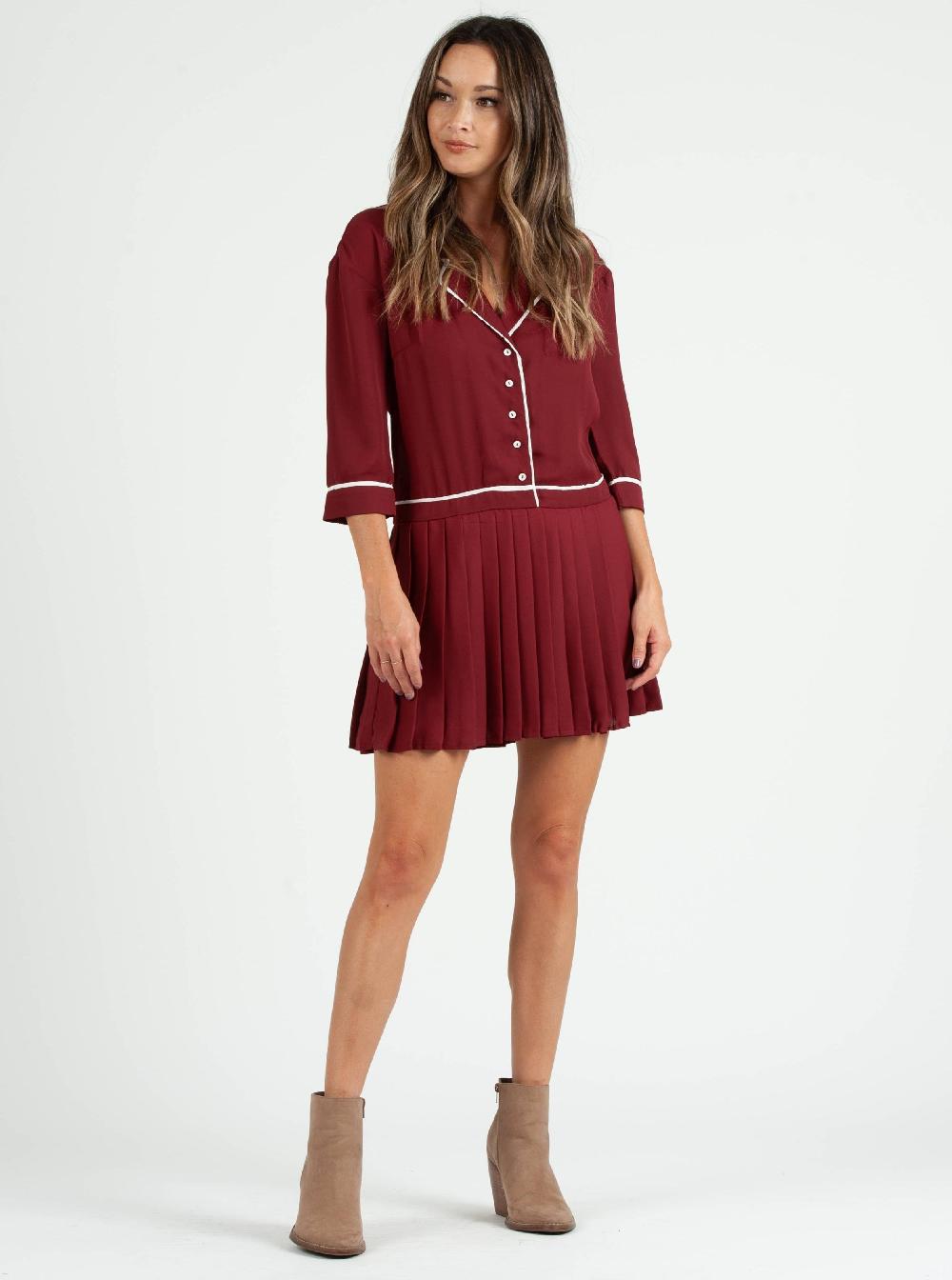lucca couture Women's Shirt Dress with Pleated Skirt