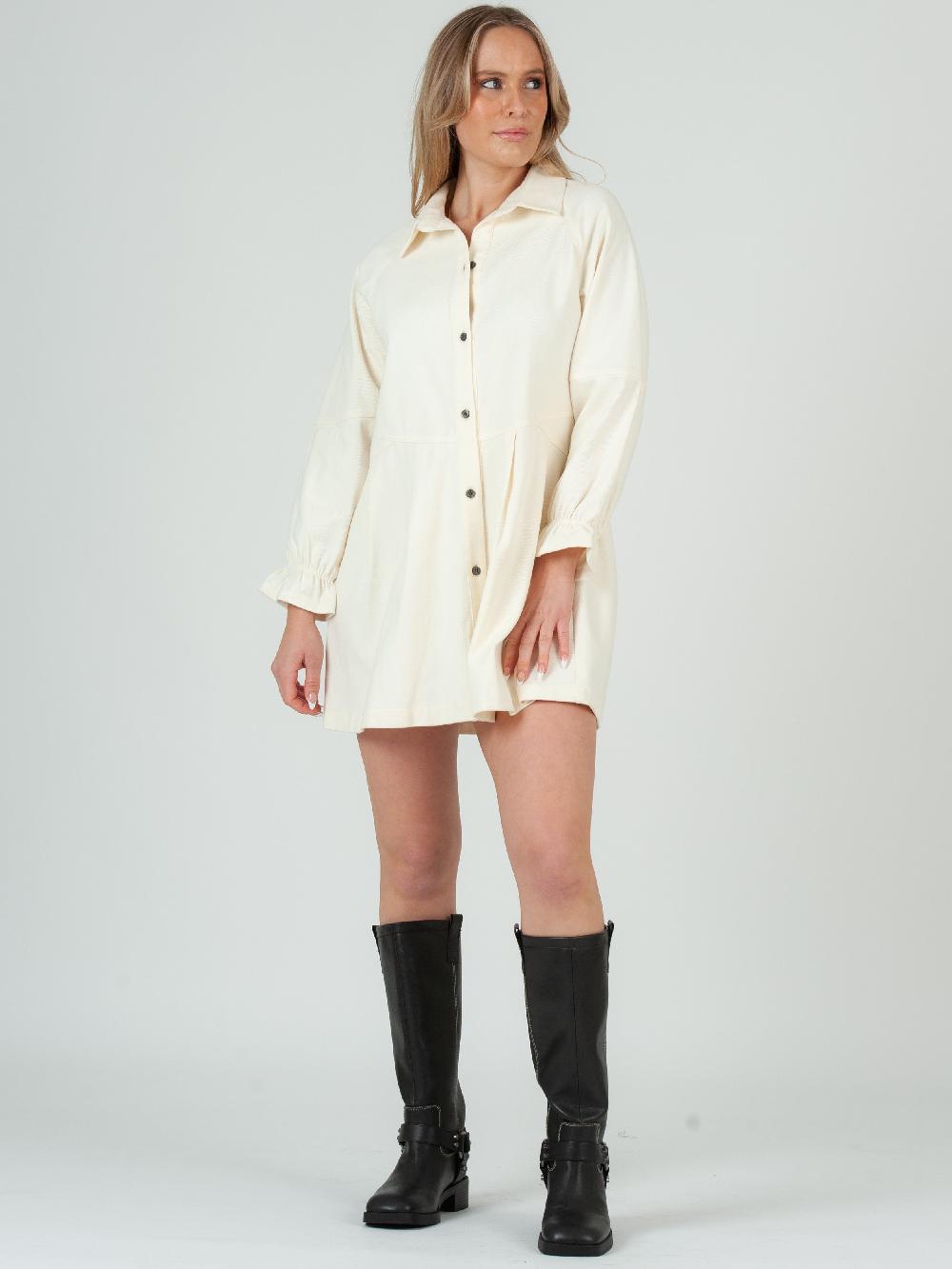 lucca couture Women's Twill Long Sleeve Button Down Mini Dress