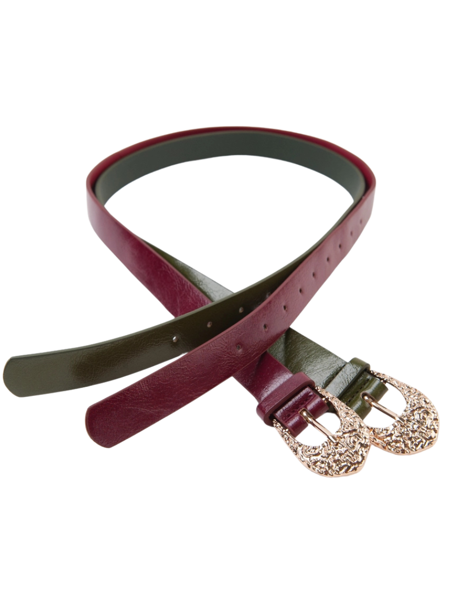 lucca couture Women's Vegan Leather Belt with Ornate Gold Buckle Detail
