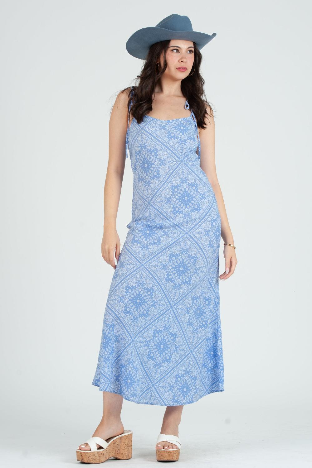 lucca couture Women's Western Bandana Print Midi Slip Dress