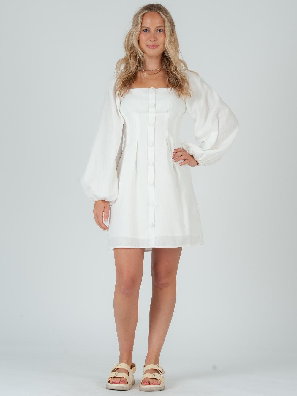 lucca couture Women’s White Linen Button Down Dress