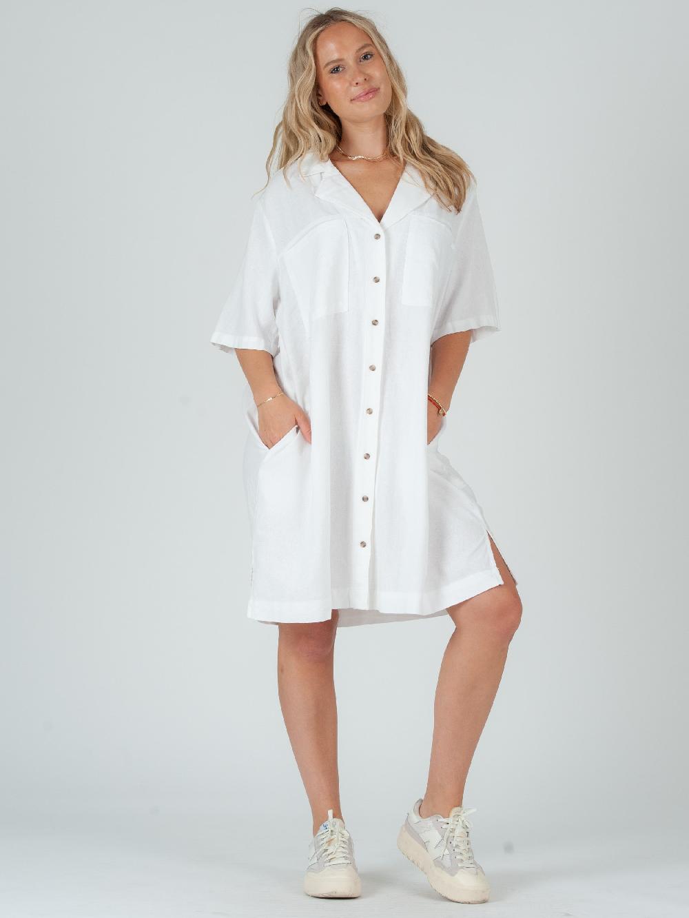 lucca couture Women's White Linen button up dress-cotton