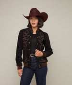 lucchese bootmake Embroidered Suede Bomber Jacket - Black