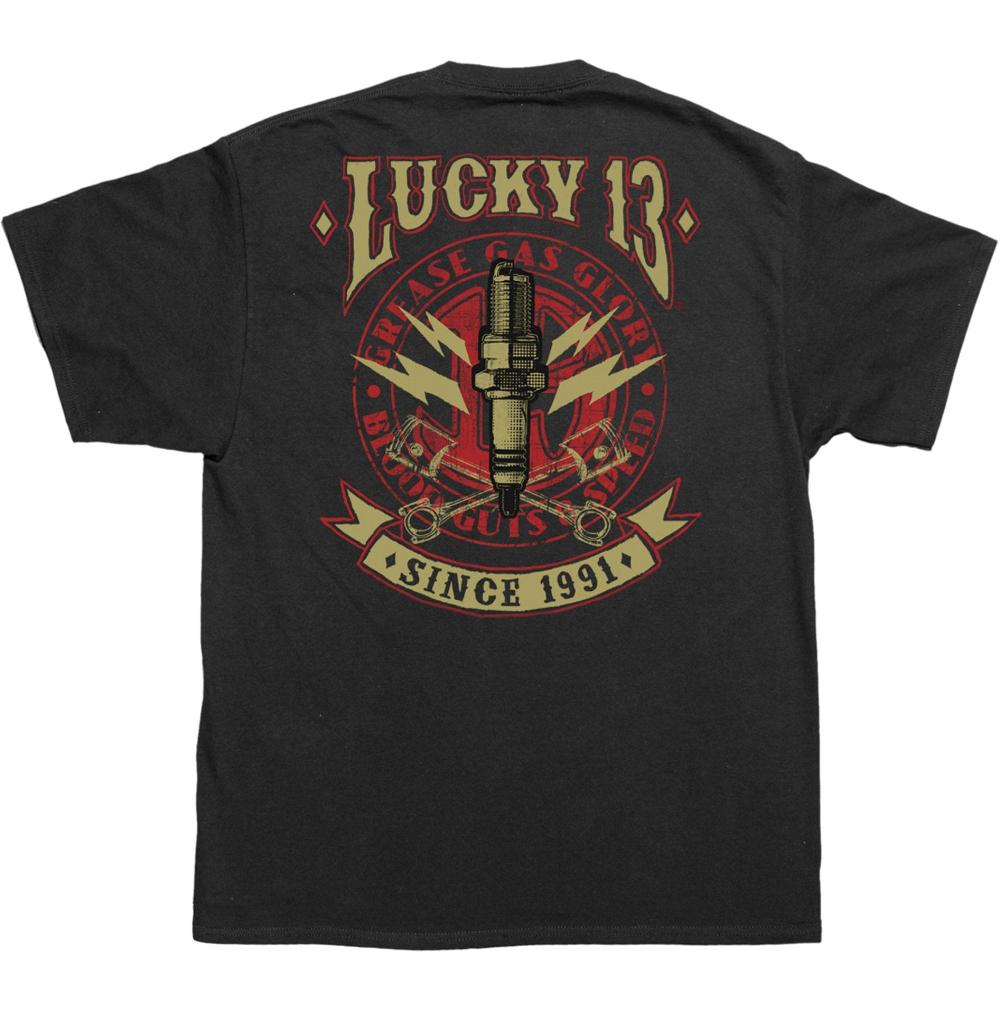 lucky 13 Amped Mens Short Sleeve Tee Shirt By Lucky 13 Black – Lucky13apparel