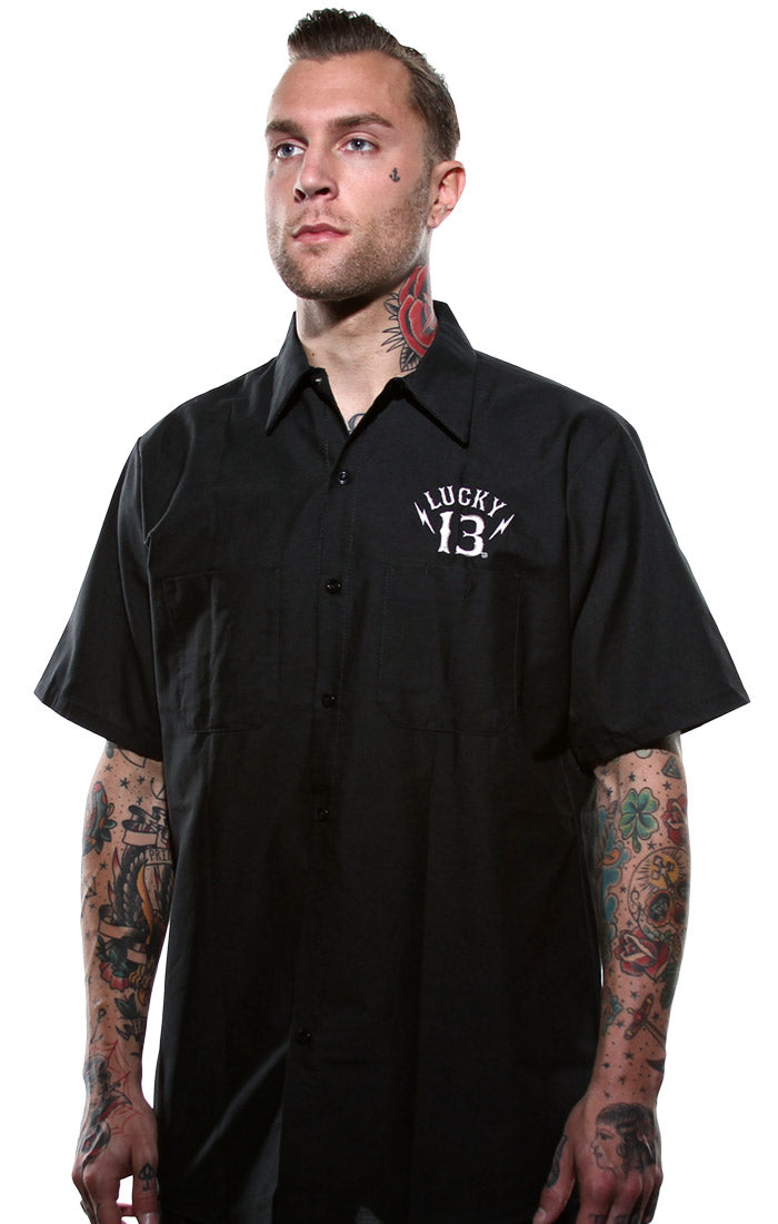Lucky 13 Black Sin Men’s Short Sleeve Workshirt By Lucky 13 Black – Lucky13apparel