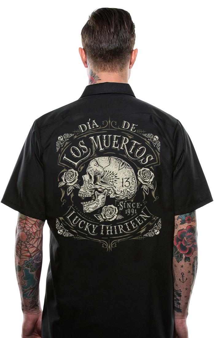 Lucky 13 DEAD SKULL Men’s Short Sleeve Work Shirt By Lucky 13 Black – Lucky13apparel