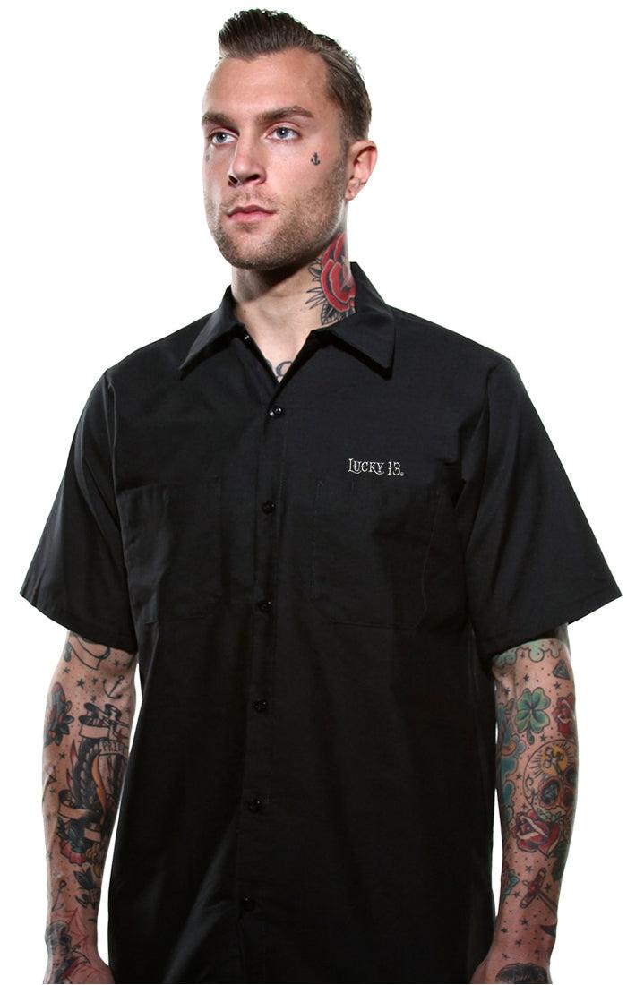 Lucky 13 DEAD SKULL Men’s Short Sleeve Work Shirt By Lucky 13 Black – Lucky13apparel