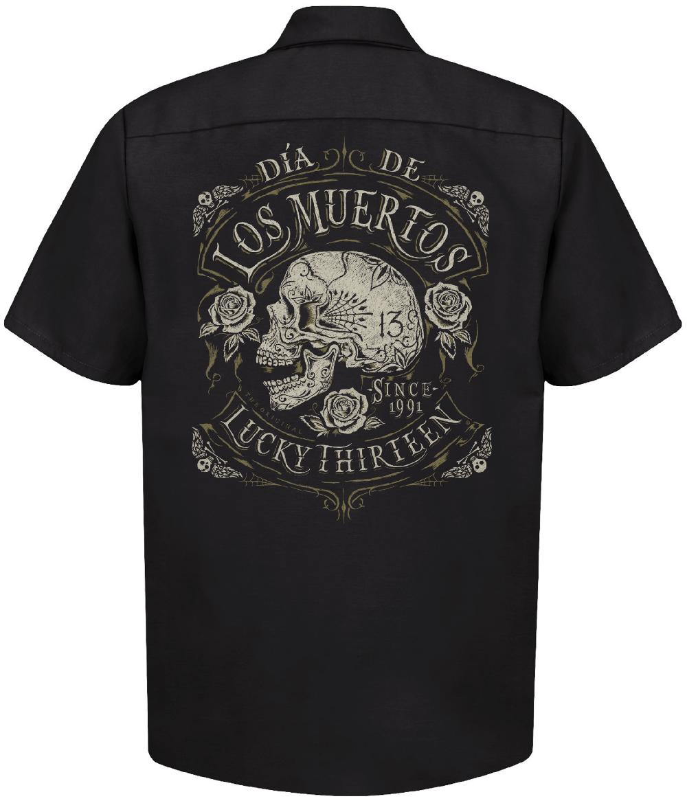 lucky 13 DEAD SKULL Men’s Short Sleeve Work shirt By Lucky 13 Black – Lucky13apparel