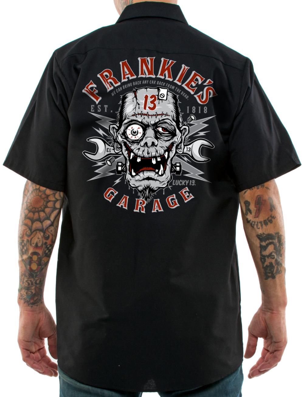 Lucky 13 FRANKIE’S GARAGE Men’s Short Sleeve Work Shirt By Lucky 13 Black – Lucky13apparel