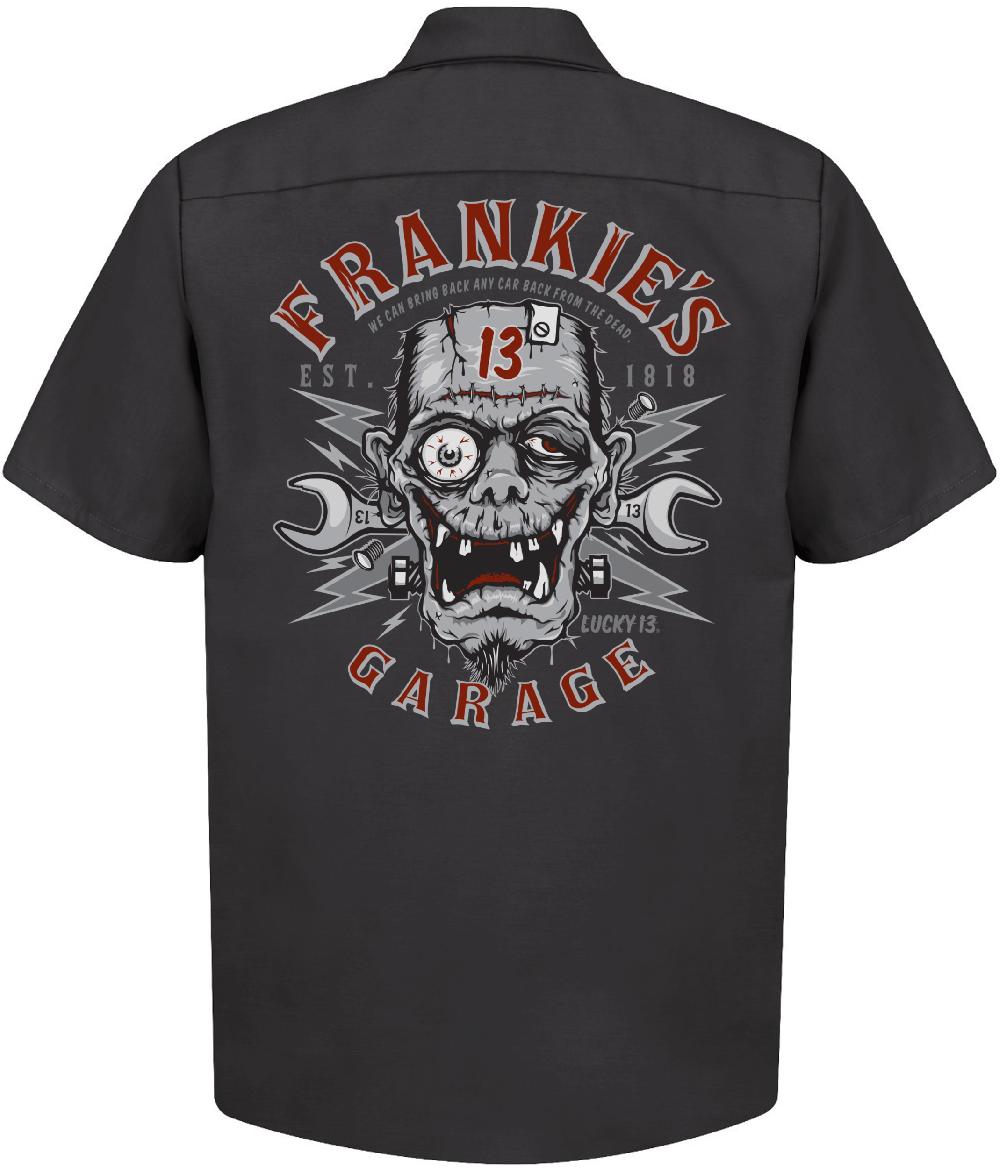 lucky 13 FRANKIE’S GARAGE Men’s Short Sleeve Work shirt By Lucky 13 Black – Lucky13apparel