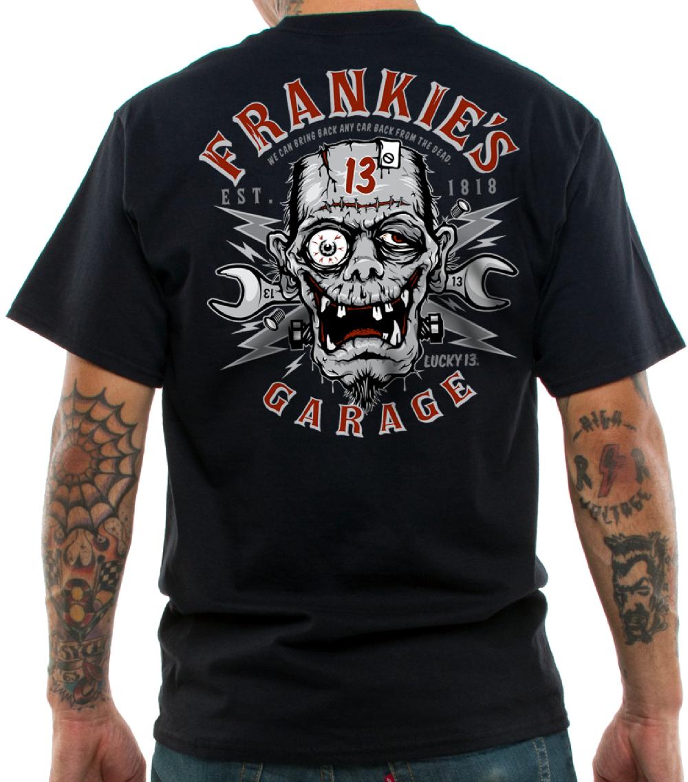 Lucky 13 FRANKIE’S GARAGE Mens Short Sleeve Tee Shirt By Lucky 13 Black – Lucky13apparel