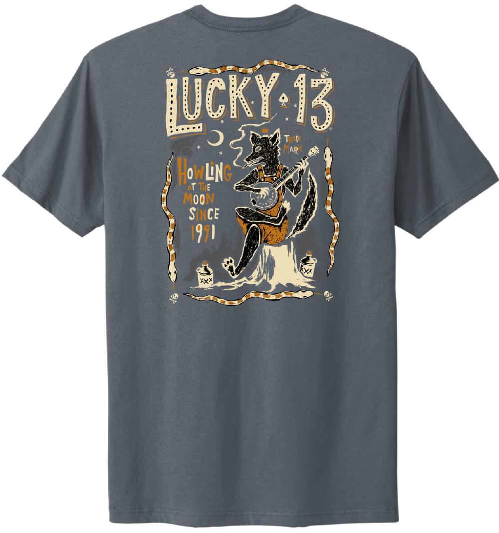 lucky 13 HOWLIN’ mens comfort tee Indigo – Lucky13apparel