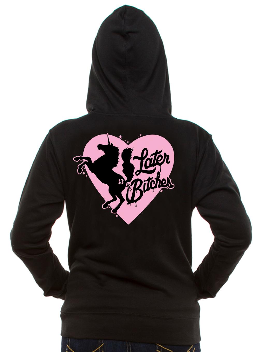 Lucky 13 LATER BITCHES Hooded Zip Up Lightweight Sweatshirt Black – Lucky13apparel