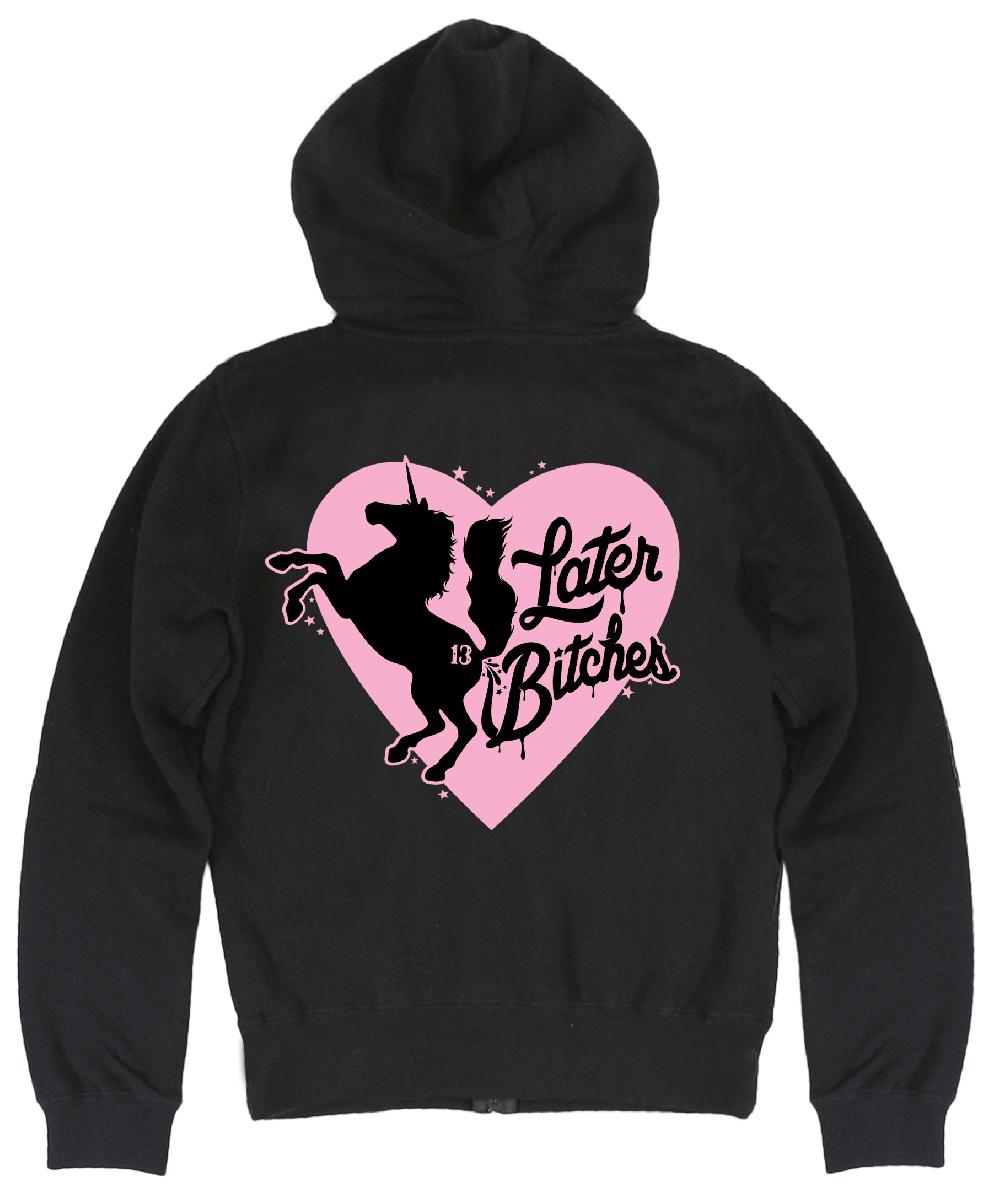 lucky 13 LATER BITCHES Hooded Zip Up Lightweight Sweatshirt Black – Lucky13apparel