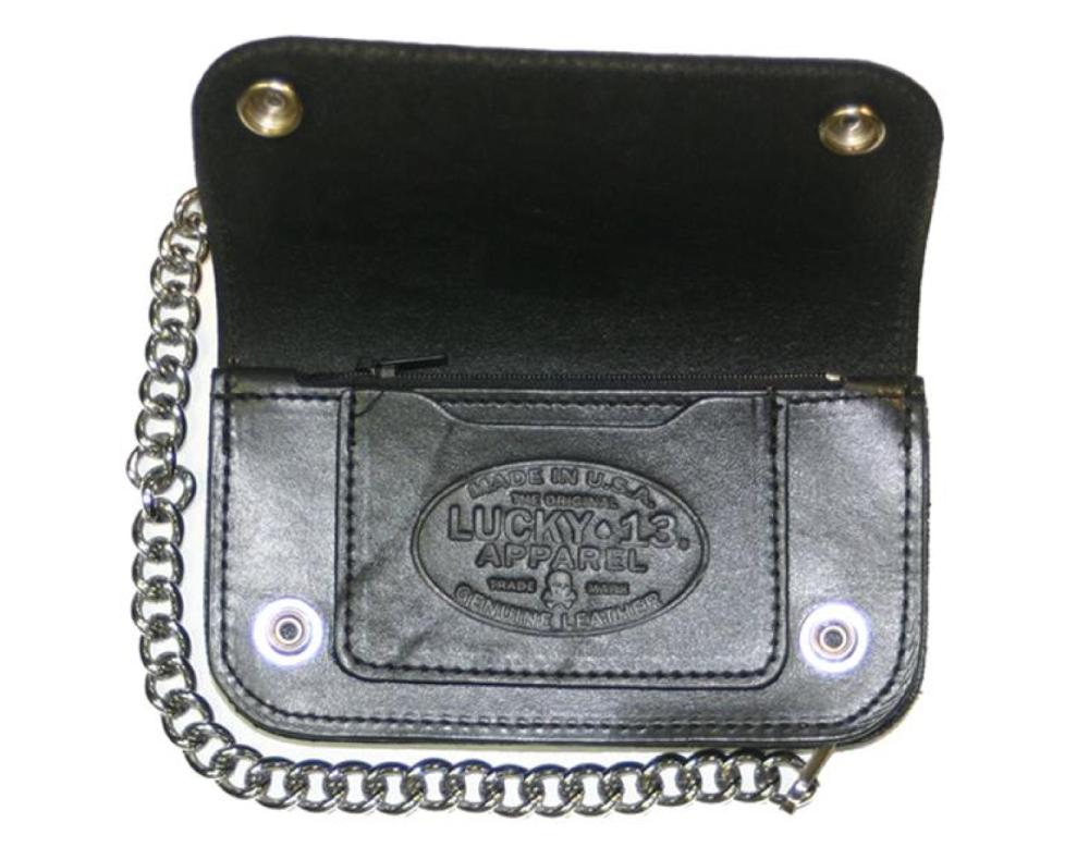 Lucky 13 Lucky 13 DEATH OR GLORY Embossed 6” Chain Wallet Black – Lucky13apparel